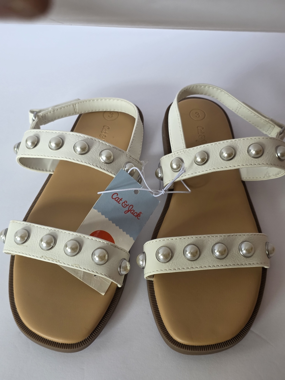 Cat & Jack Womens White Pearl-Accent Strappy Sandals